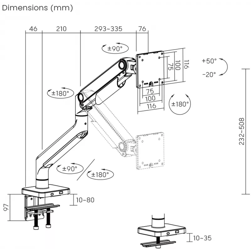 SBOX LCD Mount LCD-C49 ekrāniem no 17 līdz 49 collām, līdz 20 kg, VESA 100x100