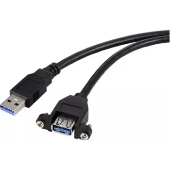 Renkforce USB kabelis USB 3.0 USB-A spraudnis, USB-A ligzda 1,00 m melns uzstādīšanai, skrūvējams fiksators RF-5720388 (RF-5720388)