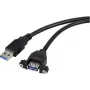 Renkforce USB kabelis USB 3.0 USB-A spraudnis, USB-A ligzda 1,00 m melns uzstādīšanai, skrūvējams fiksators RF-5720388 (RF-5720388)