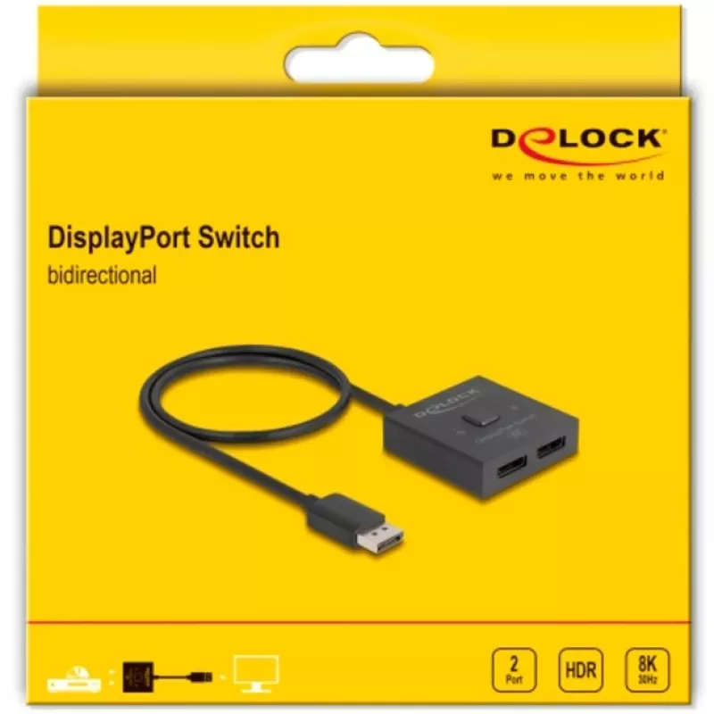 Delock - video sadalītājs/slēdzis - 8K, divvirzienu - 2 x DisplayPort - darbvirsmas (18906)