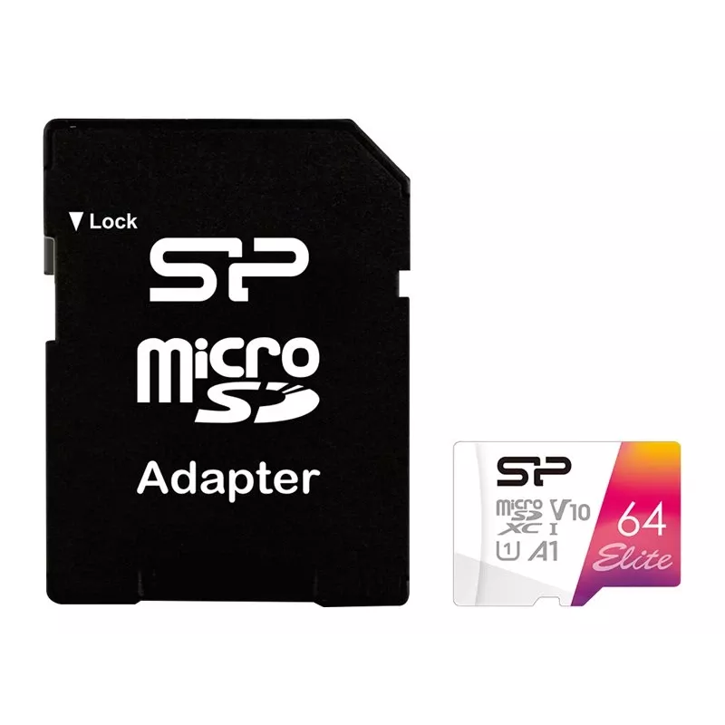 Silicon Power Elite microSDXC UHS-I 64GB atmiņas karte — 100 MB/s, 64 GB, UHS-I, Class 10, V10, A1