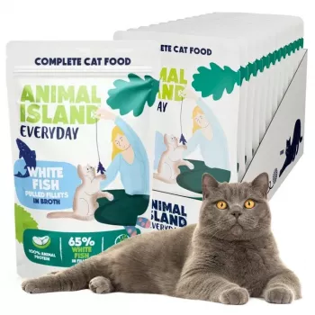 ANIMAL ISLAND Everyday Baltās zivs filejas buljonā - mitrā kaķu barība - 12 x 85g