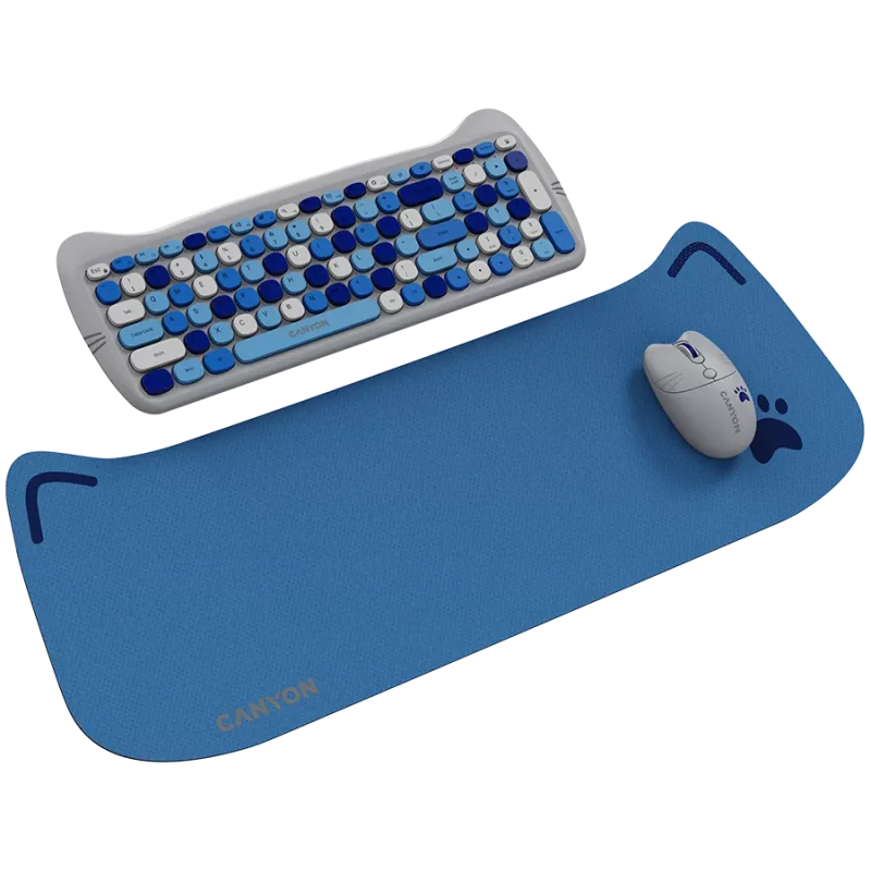 Bezvadu tastatūras un peles komplekts CANYON HSET-W6 Kitty Edition AAA AA Zils