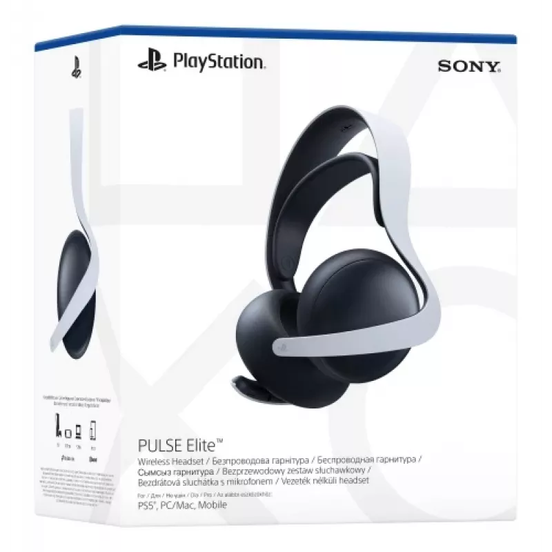 Sony PULSE Elite austiņas ar vadu & bezvadu savienojumu, galvas stīpa, spēlēm, Bluetooth, uzlādes statīvs, melnas, baltas