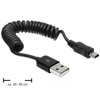 DeLOCK 83164 USB 2.0 spirālveida kabelis, USB-A uz Mini-USB B, 0,6 m, melns