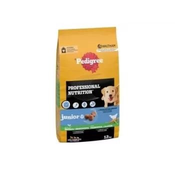 Sausā suņu barība Pedigree Professional Nutrition Junior — mājputnu gaļa ar dārzeņiem, vidējas un lielas šķirnes, 12 kg, 25% proteīns, 10% tauku