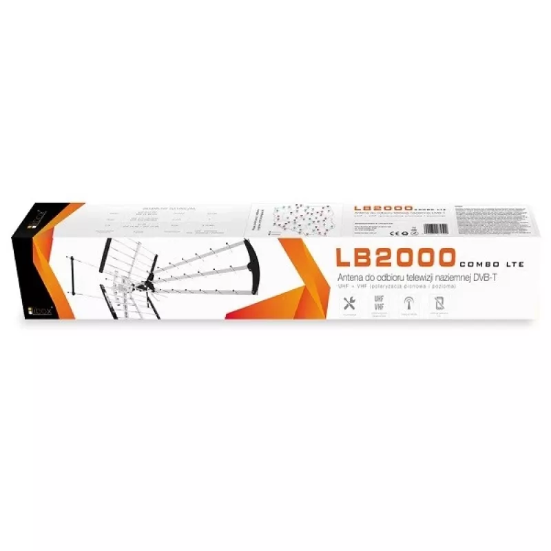 Āra/iekštelpu DVB-T antena LIBOX LB2000 ar 69 dB pastiprinātāju, divu polu polarizācija, 174–790 MHz, alumīnijs/melna