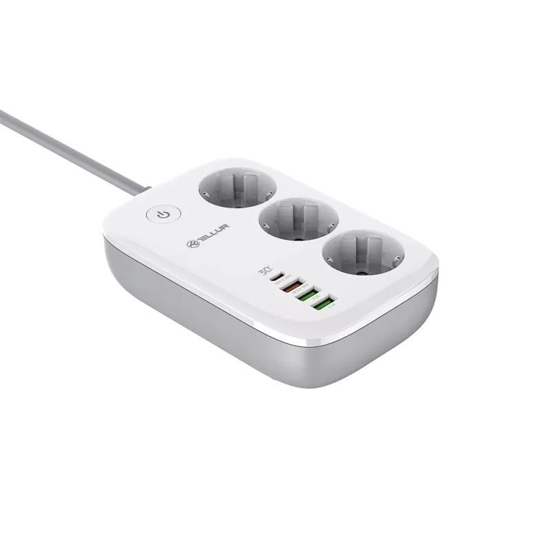 Strāvas sadalītājs Tellur TLL331521 viedais WiFi strāvas sadalītājs ar 3 rozetēm, PD 30W, QC 18W