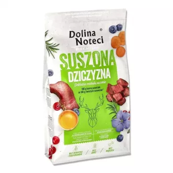 Sausā suņu barība Dolina Noteci Premium brieža gaļa 9 kg — pilnvērtīga pieaugušo barība, bez graudiem, olbaltumvielas 26%, tauki 15%