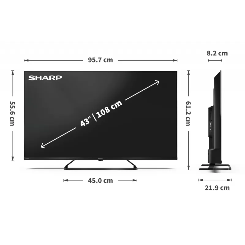Sharp 43HP6265E TV Google UHD Melns