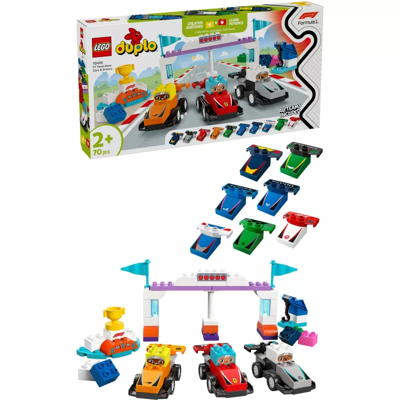 LEGO DUPLO 10445 F1 komandas sacīkšu mašīnas un piloti