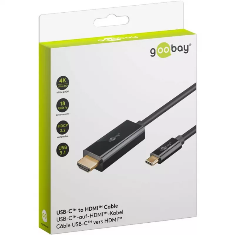 Goobay USB-C uz HDMI kabelis 4K 60 Hz 1 m melns - -Spraudnis> HDMI (75696)
