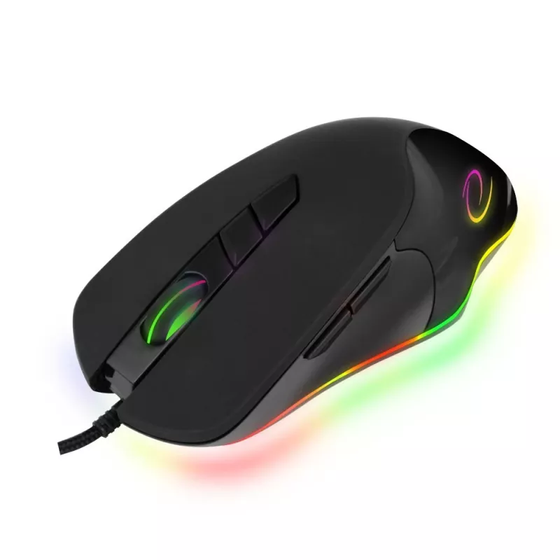 Optiskā spēļu pele ESPERANZA EM132 — 7 pogas, 7200 DPI, RGB, labā roka, USB 2.0, 1,5 m kabelis