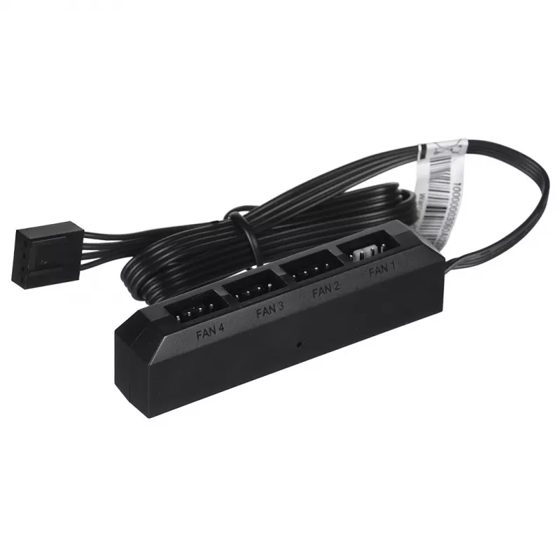 Ventilatora centrmezgls DeepCool FH-04 — 20 kontaktu ATX uz 4× 3 kontaktu Molex, 0,55 m kabelis, melns