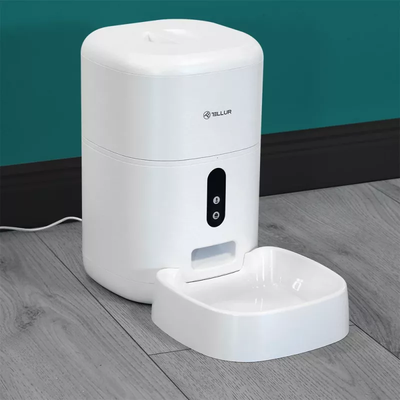 Automātiskā mājdzīvnieku barotava Tellur TLL331461 ar UltraHD kameru, 4 L, balta
