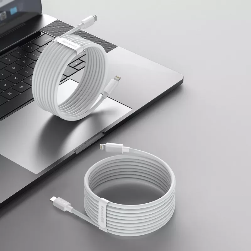 Baseus Simple Wisdom Data kabelis Kit USB-C to Lightning PD 20W (2GAB/KOMPLEKTS) 1.5m Balts