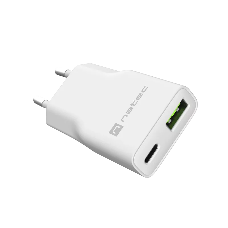 Strāvas adapteris NATEC Ribera NUC-2376 — 1× USB-A, 1× USB-C, 3 A izeja
