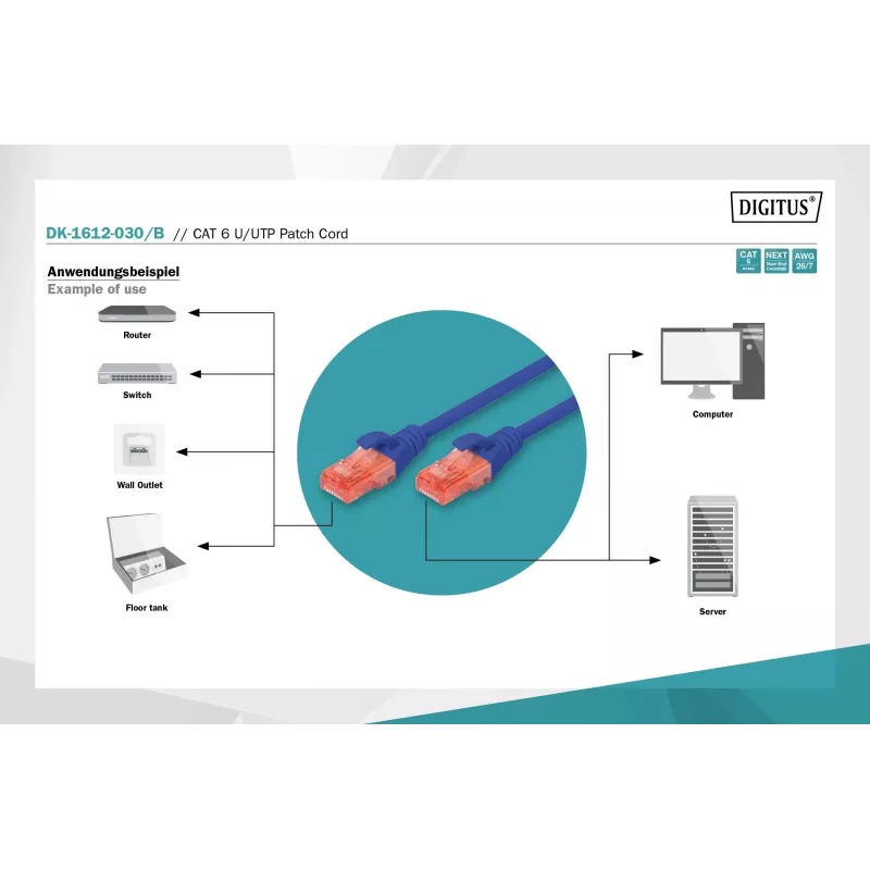 Digitus DK-1612-030/B RJ45 tīkla kabelis, savienojuma kabelis CAT 6 U/UTP B