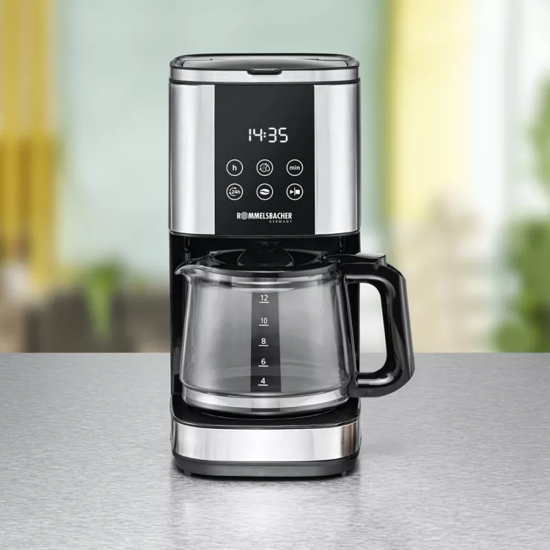 Pilienveida kafijas automāts Rommelsbacher FKM1000, 1,5 L ūdens tvertne, 12 krūzes, nerūsējošais tērauds/melns