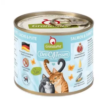 Mitrā kaķu barība Fox4Pets DeliCATessen Lasis un tītars 200 g — bezgraudu, bezglutēna, pilnvērtīga barība pieaugušiem kaķiem