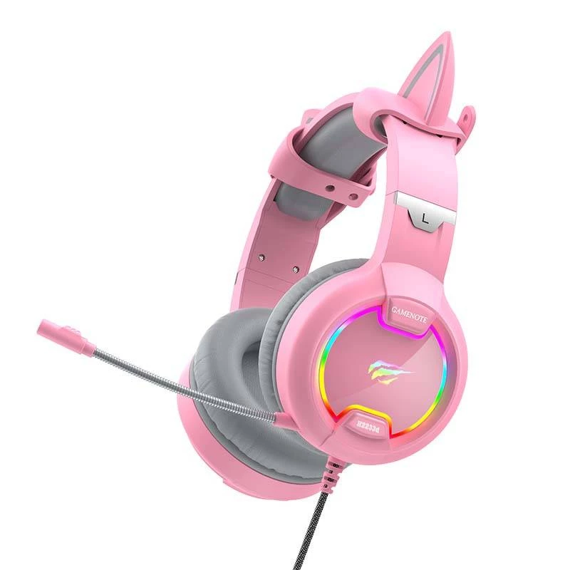 Spēļu austiņas HAVIT Gamenote H2233D RGB — pārgalvas, vadu, rozā