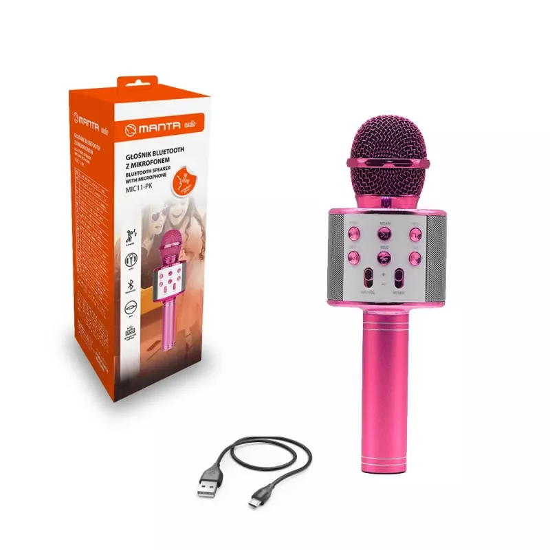 Mikrofons MANTA MIC11-PK Rozā — vadu 3,5 mm ligzda, viegls rokas mikrofons