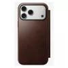 Nomad Modern Leather Folio mobilo tālruņu futrālis iPhone 17 Pro Max — brūna, āda, 6,3 collu ekrāns, 4 karšu kabatiņas