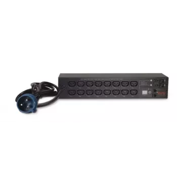 Strāvas sadales iekārta APC AP7922B — 16 C13 kontaktligzdas, mērīta un pārslēdzama PDU, 2U, 200–230 V, 32 A, 3,05 m kabelis, melna