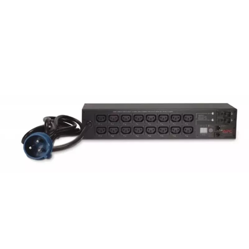 Strāvas sadales iekārta APC AP7922B — 16 C13 kontaktligzdas, mērīta un pārslēdzama PDU, 2U, 200–230 V, 32 A, 3,05 m kabelis, melna