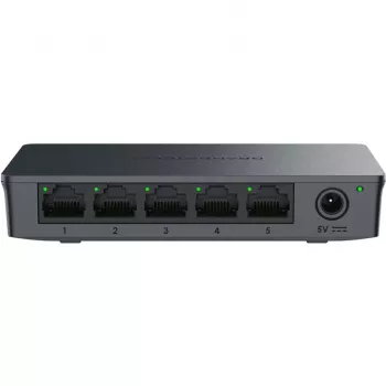Grandstream GWN7700 2. slāņa nepārvaldāms slēdzis ar 5 Gigabitu portiem, 10 Gbps pārslēgšanas jaudu, 802.1p QoS, melns, galda/sienas montāža, 5 VDC