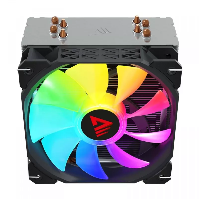 CPU dzesētājs SAVIO SAVGCOVORTEXX2ARGB ar 4 siltuma caurulēm, 120 mm ARGB ventilatoru, melns