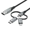 Vention USB 2.0 A vīr. uz 3-in-1 Micro-B&USB-C&Lightning vīr. kabelis 1M pelēks alumīnija sakausējuma tips
