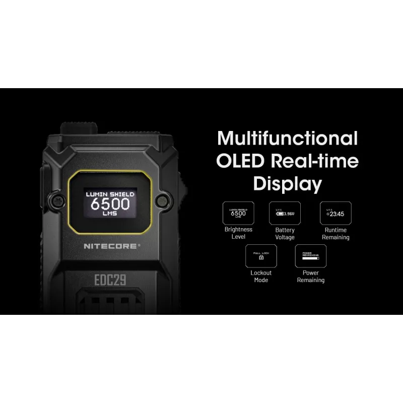 Rokas lukturītis Nitecore EDC29 nerūsējošā tērauda korpuss, 2 gaismas diodes, 15–6500 lm, IP54, uzlādējams caur USB