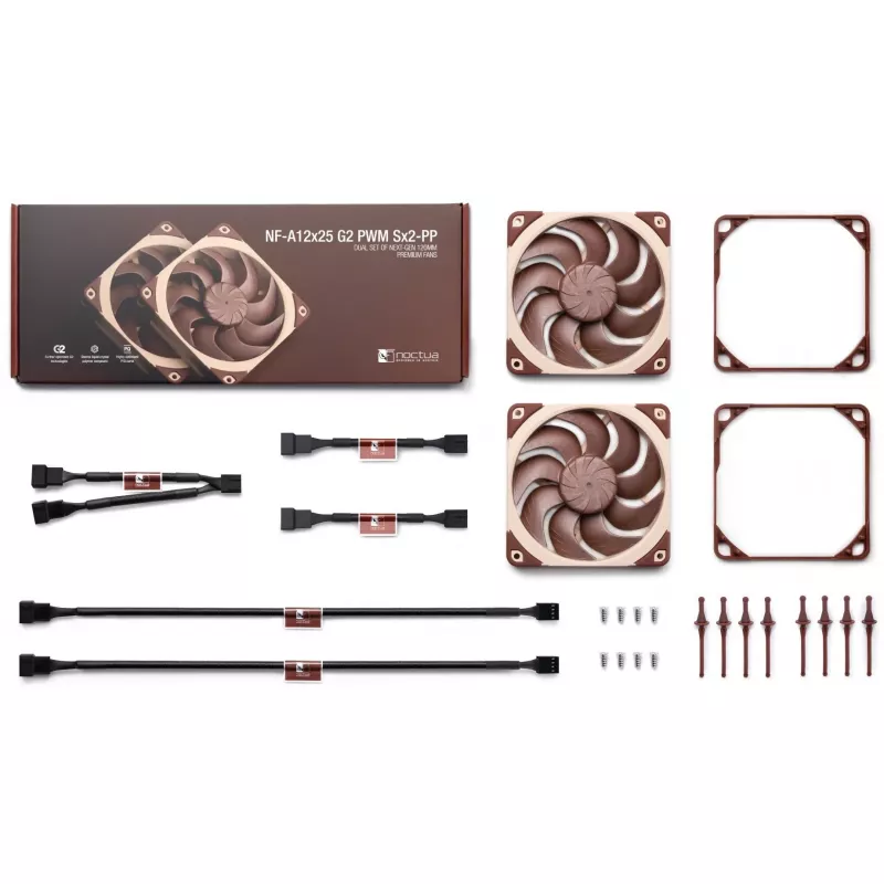 Datora korpusa ventilators Noctua NF-A12X25 G2 PWM SX2-PP 120 mm, 12 V, 1800 RPM, 107.3 m³/h, SSO gultnis, iepakojumā 2 gab., bēšs