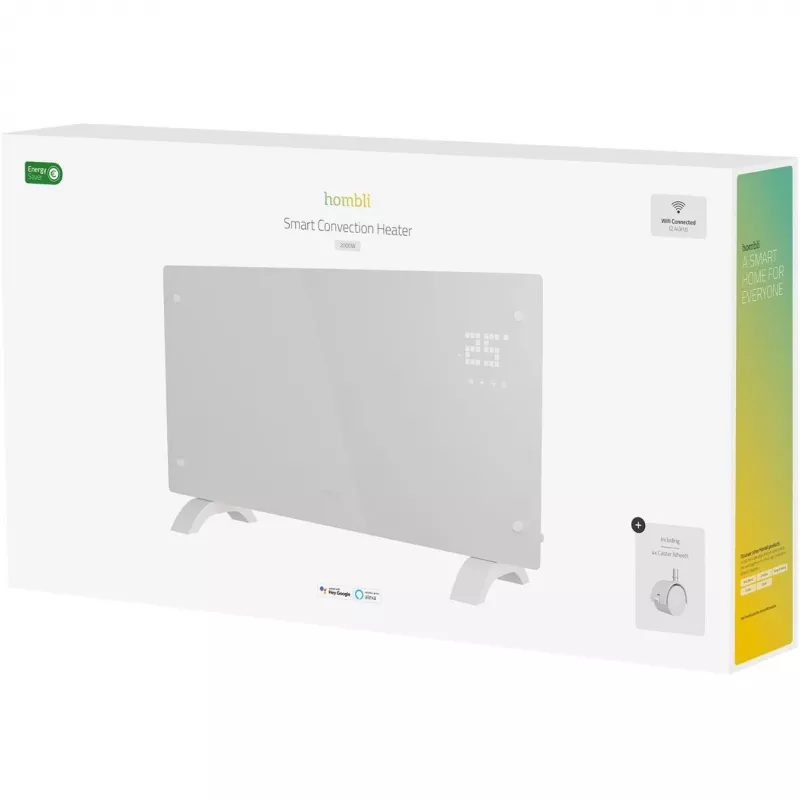 Konvektora tipa elektriskais telpu sildītājs Hombli HBCH-0309, 2000 W, oglekļa šķiedras sildīšana, iekštelpām, grīdas/sienas stiprinājums, balts