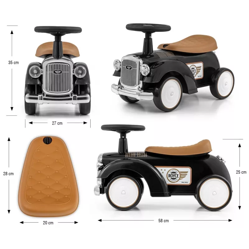 Braucamais milly mally Royce melns – bērnu stumjamā mašīna, kompakts dizains, modelis 5923