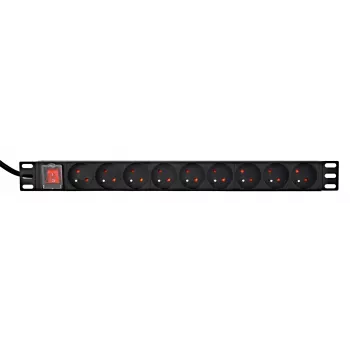 Strāvas sadales bloks GEMBIRD EG-PDU-9F2F — 9 franču (E tipa) rozetes, 1U statne, 16A, 2 m kabelis