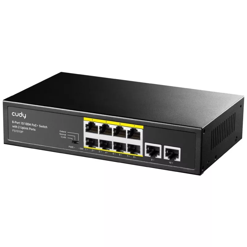 Cudy FS1010P tīkla slēdzis Fast Ethernet (10/100) Power over Ethernet (PoE) Melns