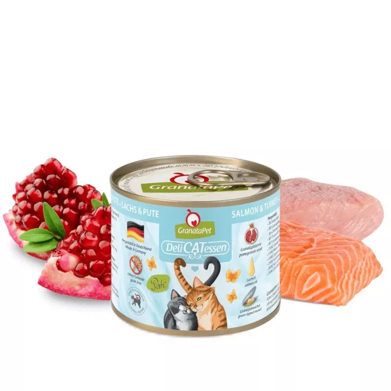 Mitrā kaķu barība Fox4Pets DeliCATessen Lasis un tītars 200 g — bezgraudu, bezglutēna, pilnvērtīga barība pieaugušiem kaķiem