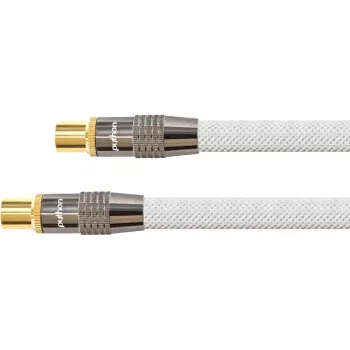 SAT antenas kabelis, IEC/Koax spraudnis un ligzda ar zelta pārklājumu, ekranējuma vērtējums 120 db, 75 omi, neilona pinums balts, 20m, PYTHON® sērija (GC-M2009)