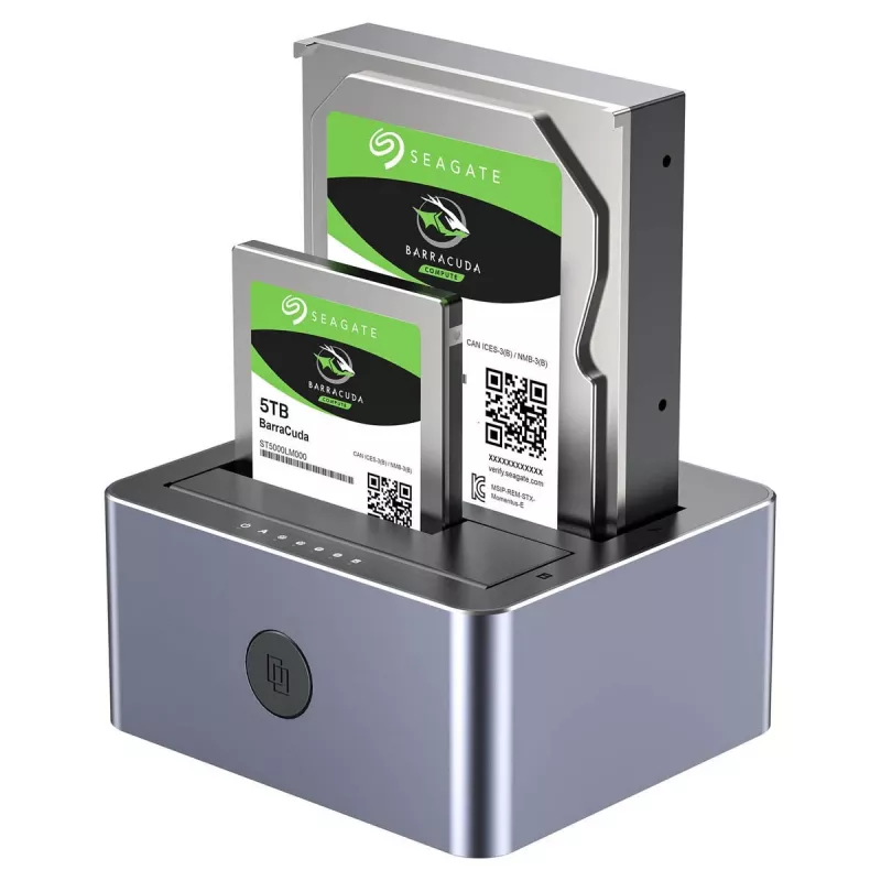 Doku stacija Unitek 51642 2,5 collu/3,5 collu SATA diskiem, USB-C 10 Gb/s, 2 nodalījumu, alumīnija