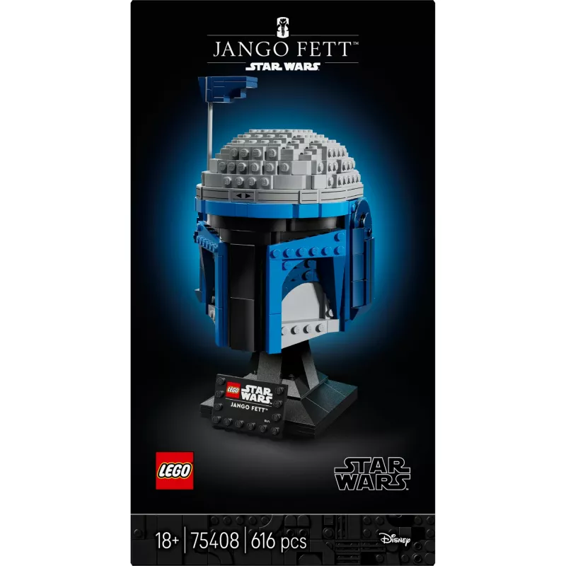 Kolekcionējams LEGO Star Wars ķiveres aksesuārs Jango Fett 75408 — 616 detaļas, 210×120×110 mm displeja modelis