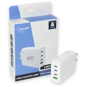 Barošanas bloks ALLNET PSU-GaNPD-USB-1A3C-130W — 130W, 1× USB-A, 3× USB-C