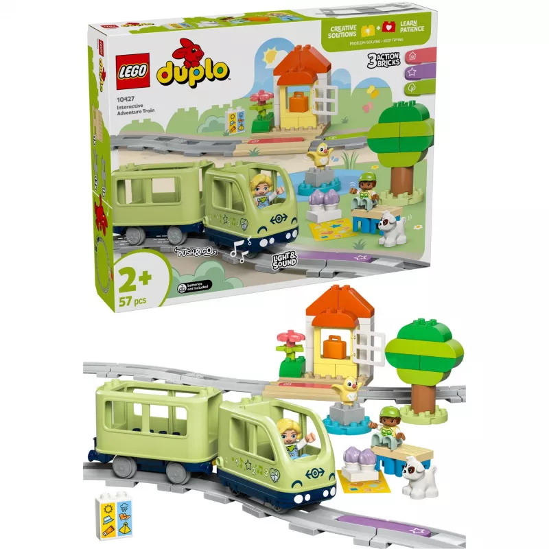 Rotaļu vilciena komplekts LEGO DUPLO Interaktīvais piedzīvojumu dzelzceļš 10427, 57 gab., 2 mini figūriņas, vecumam 2+