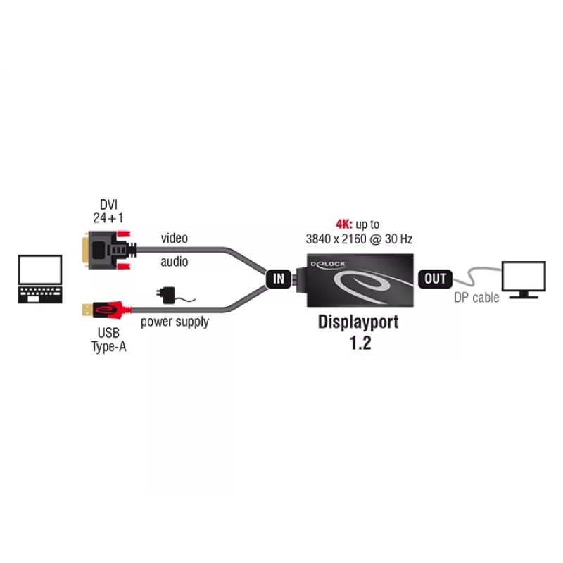 Kabelis DVI 24+1 + USB-A/Displayport 20p DeLOCK 62596