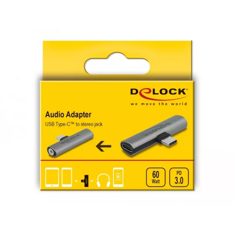 DeLOCK 64186 kabeļa adapteris USB Type-C USB Type-C + 3.5mm pelēks