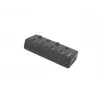 USB centrmezgls NATEC MANTIS USB 2.0 Type-B — 4x USB 3.2 Gen 1 Type-A porti, melns, 0,8 m kabelis, maiņstrāvas adapteris, barošanas slēdzis