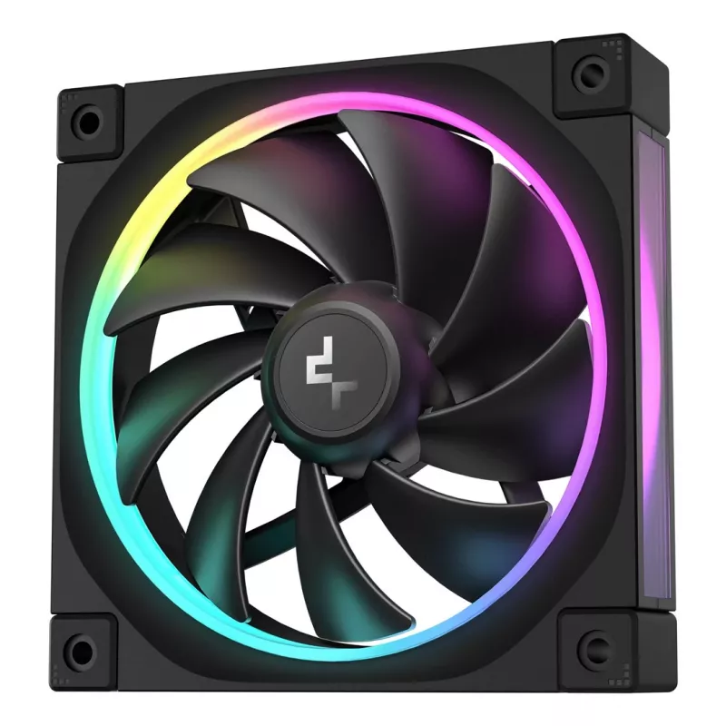 120 mm PC ventilators DeepCool FL12 3-in-1 Melns, 120×25 mm, 2150 RPM, Fluid Dynamic Bearing, PWM, 55 CFM, 32 dB, 3 gab. iepakojums