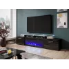 TV skapis Cama Meble ROVA ar elektrisko kamīnu, 190x37x48 cm, melns/melns spīdums