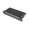 Plākstera panelis LANBERG PPF6-9012-B — 12 portu RJ45, metāla, melns, 1U (215×44,5×130 mm)